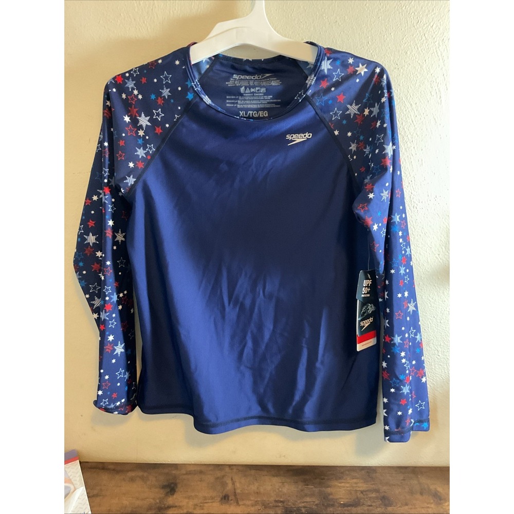 New Speedo long sleeve T, youth Blue/ Stars on‎ Sleeve Size XL